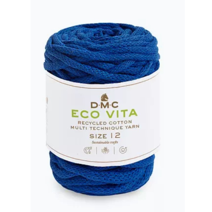 Fir pentru macrame, tricotat si crosetat Eco Vita 12mm DMC, 250g/55m, 75 albastru inchis