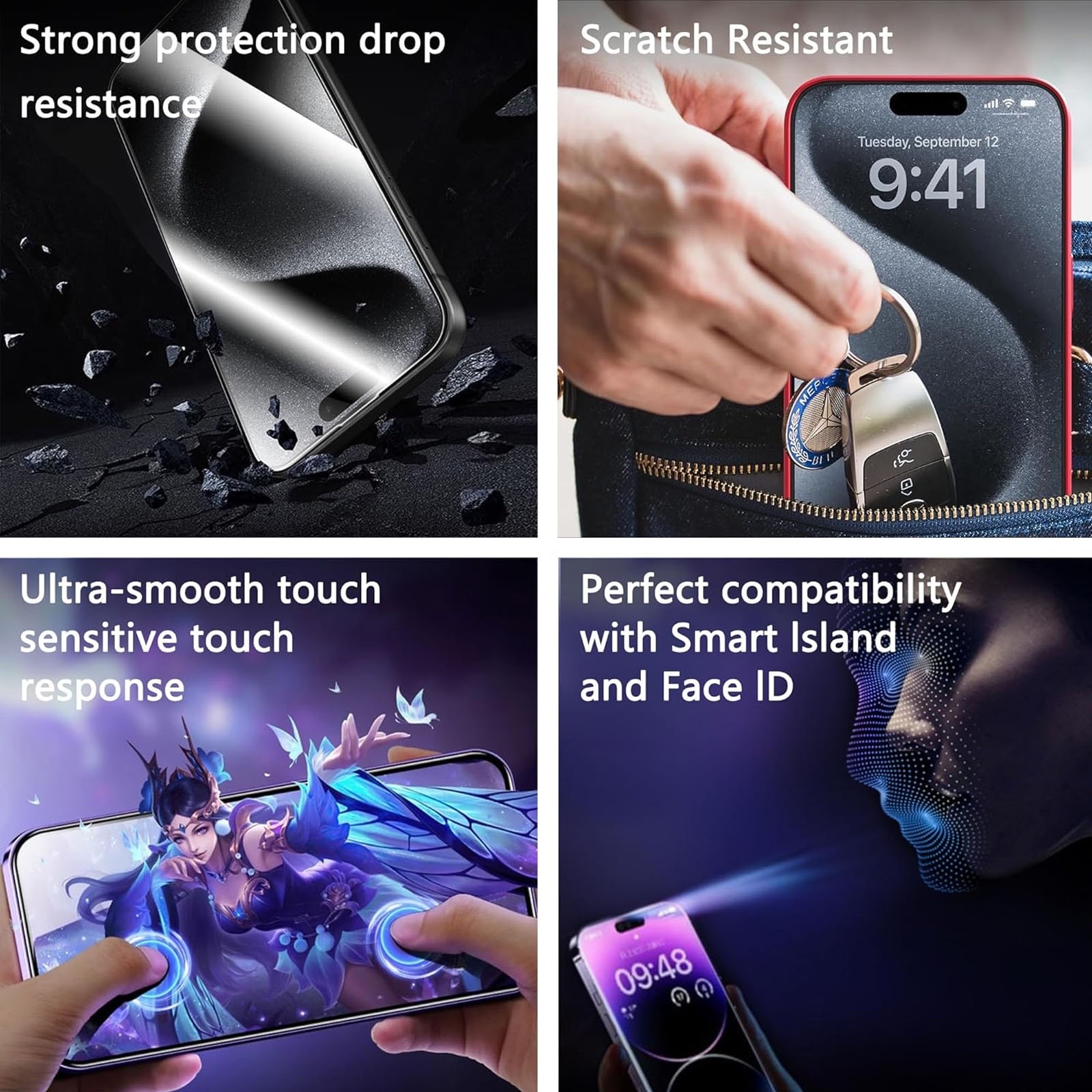 Set 2 folii sticla pentru iPhone 15/16, Hggzeg, Folie sticla protectie telefon, Folie de inalta definitie, Cu dispozitiv de montare automata in 30 de secunde, Instalare 1:1 usoara si rapida, Impermeabil, Antizgarieturi, Anticadere, Transparent