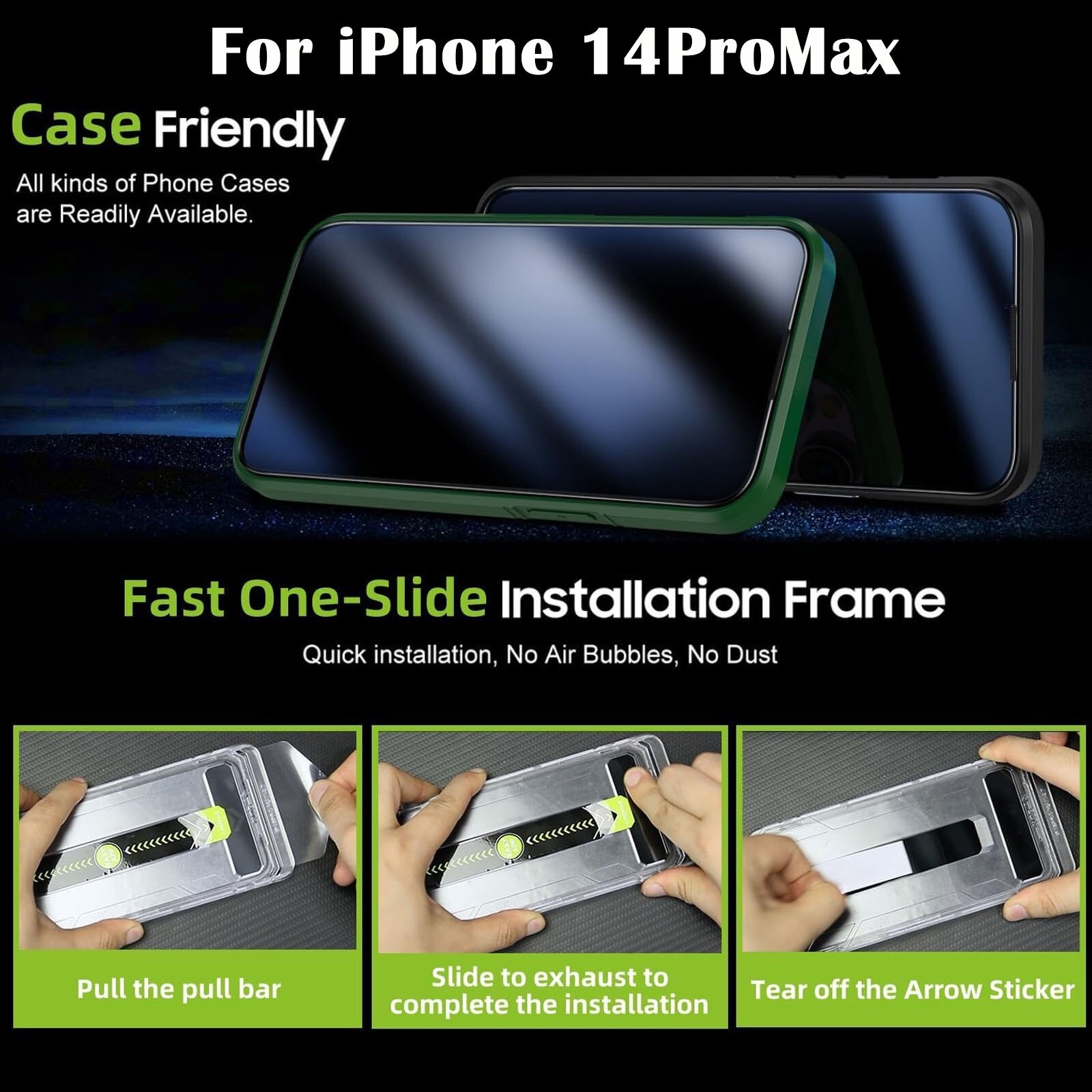Set 2 folii sticla pentru iPhone 14Pro Max, Hggzeg, Folie sticla protectie telefon, Folie de inalta definitie, Cu dispozitiv de montare automata in 30 de secunde, Instalare 1:1 usoara si rapida, Impermeabil, Antizgarieturi, Anticadere, Transparent