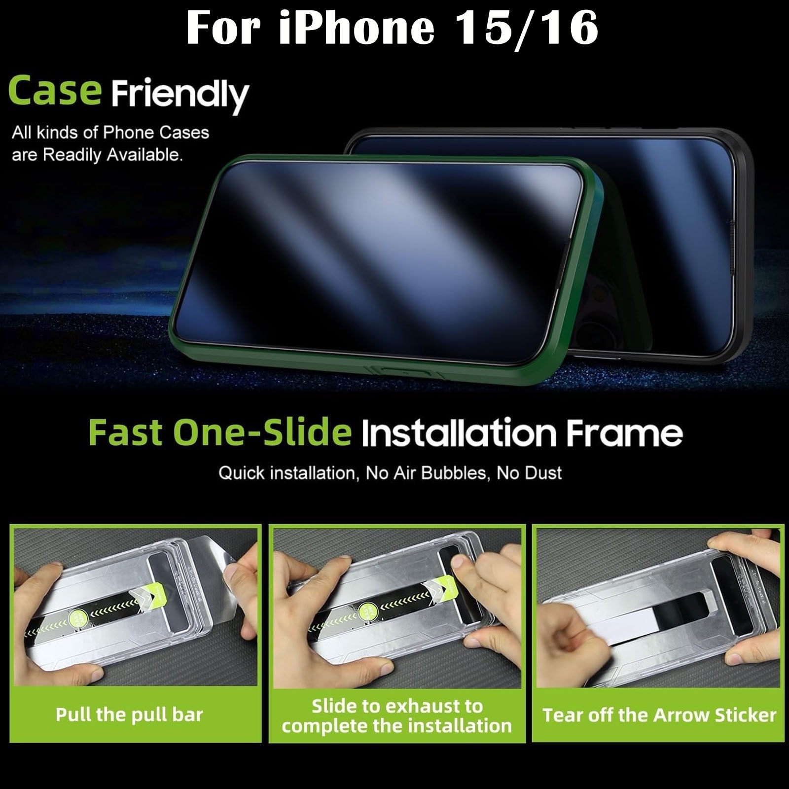 Set 2 folii sticla pentru iPhone 15/16, Hggzeg, Folie sticla protectie telefon, Folie de inalta definitie, Cu dispozitiv de montare automata in 30 de secunde, Instalare 1:1 usoara si rapida, Impermeabil, Antizgarieturi, Anticadere, Transparent