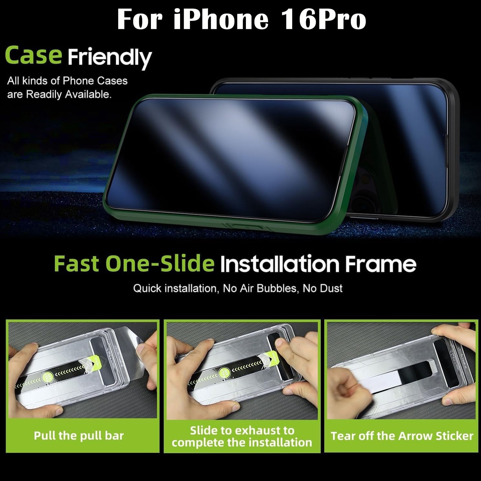 Set 2 folii sticla pentru iPhone 16Pro, Hggzeg, Folie sticla protectie telefon, Folie de inalta definitie, Cu dispozitiv de montare automata in 30 de secunde, Instalare 1:1 usoara si rapida, Impermeabil, Antizgarieturi, Anticadere, Transparent