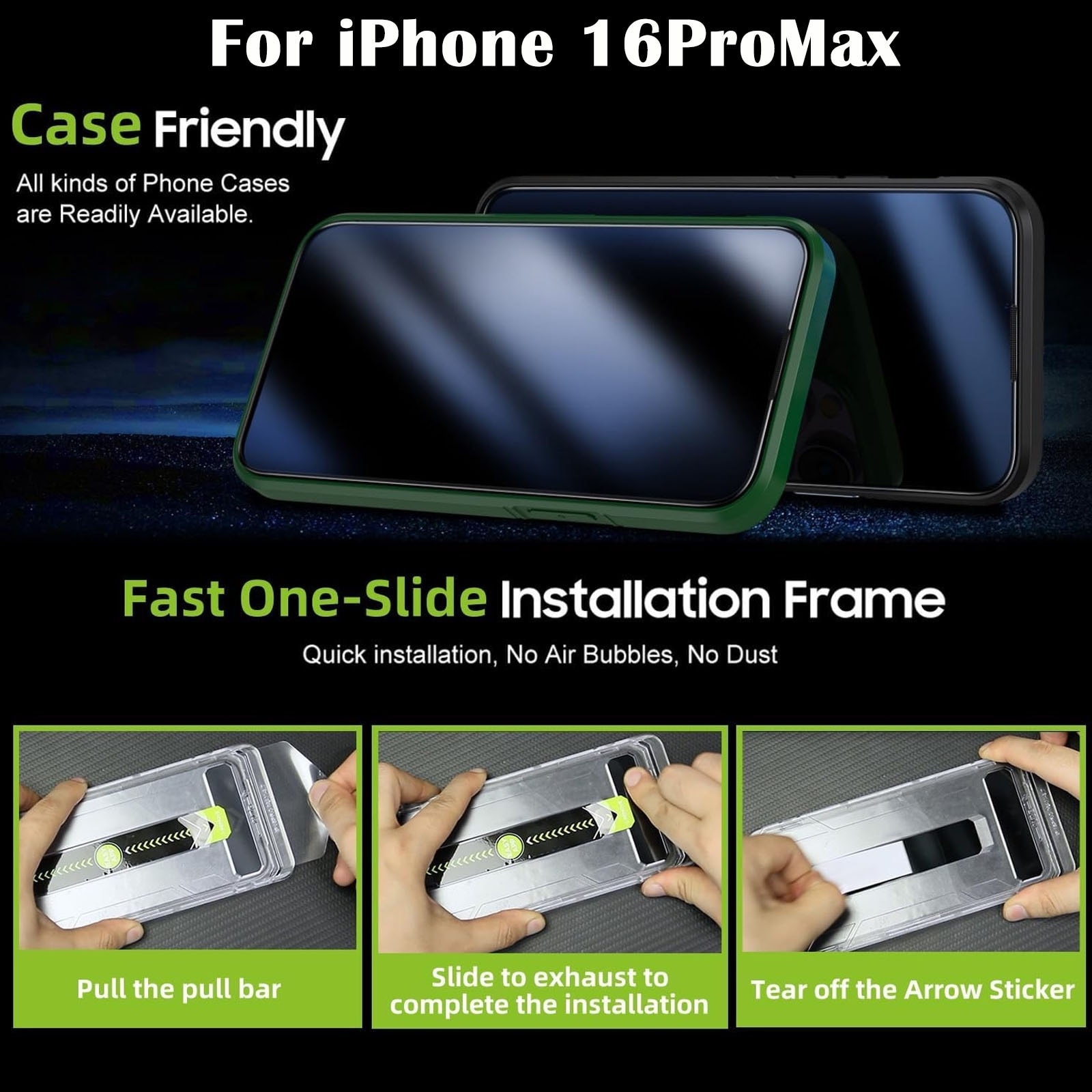 Set 2 folii sticla pentru iPhone 16ProMax, Hggzeg, Folie sticla protectie telefon, Folie de inalta definitie, Cu dispozitiv de montare automata in 30 de secunde, Instalare 1:1 usoara si rapida, Impermeabil, Antizgarieturi, Anticadere, Transparent