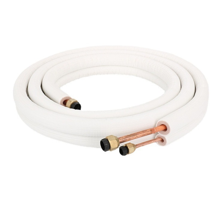 Тръба за климатик, SINBINTA, 4 м, Термоизолация, Водоустойчива, Устойчива на замръзване, Огнеупорна, Без течове, Устойчивост на високо налягане, Добра гъвкавост, Не се напуква лесно, Мед/Алуминий, Бяла