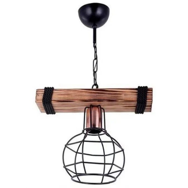 Pendul Rustic RFAN, Model 5719-1, 1 x E27, Inaltime Reglabila, Negru