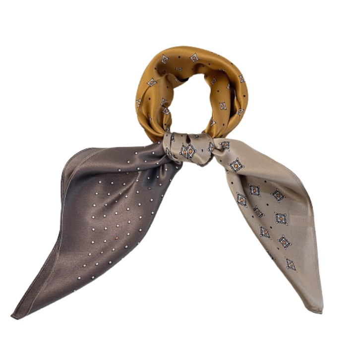 Natúr selyem sál, aszimmetrikus mintával, 70x70 cm