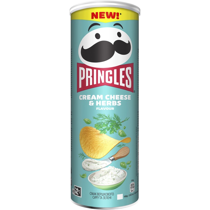 Chipsuri cu gust intens de crema de branza si ierburi Pringles, 165g