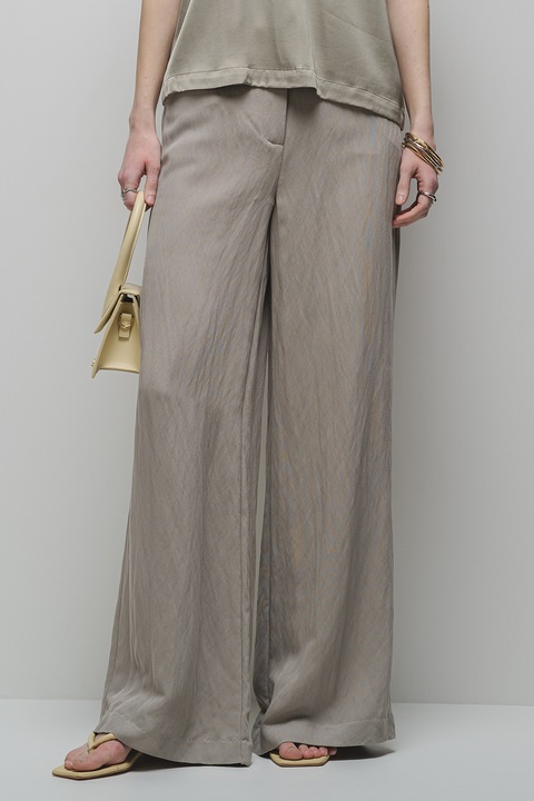 Stefanel, Pantaloni din satin cu croiala ampla, Verde sparanghel, XL