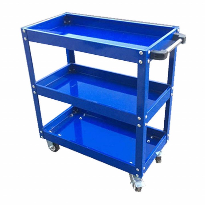 Количка за инструменти с 3 рафта, Стабилна метална рамка, Колела 4 броя, Размер: 35 х 72 х 79.5 сантиметра, Цвят: син