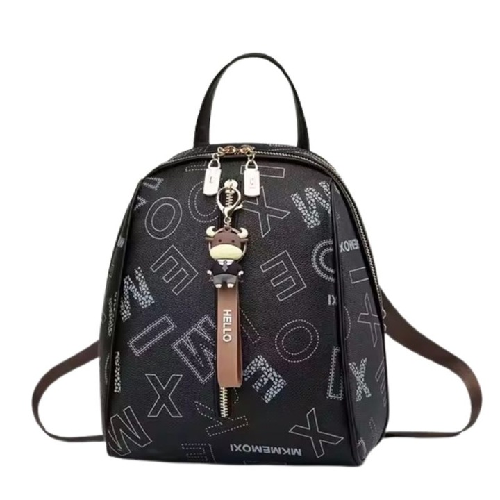 Rucsac dama Adalyn, Piele ecologica, 27x20x12 cm, Negru