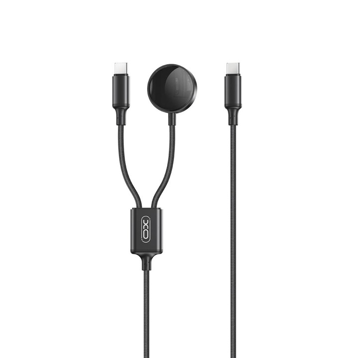 Безжично зарядно устройство 2 в 1 XO CX030 за Apple Watch с кабел USB-C -USB-C, Черно