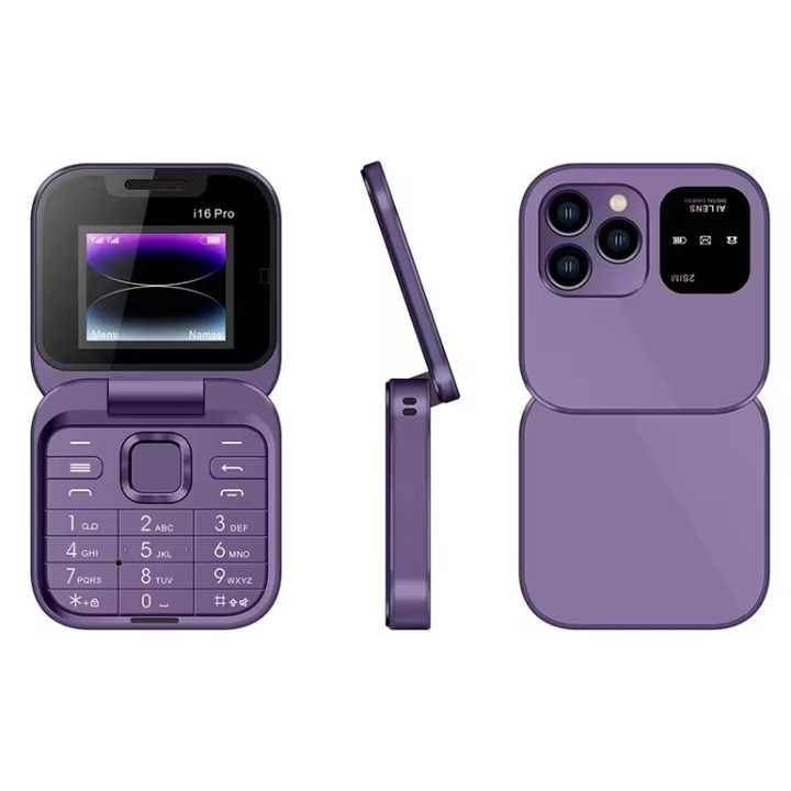 Telefon mobil mini cu ecran dublu, butoane mari, lanterna LED, camera foto, 2 x Nano SIM, player muzical, radio, mov