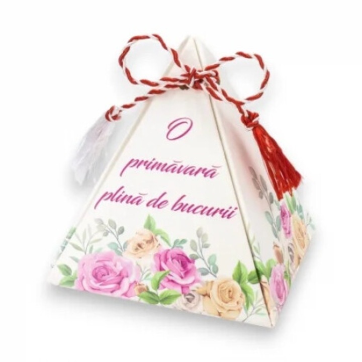 Martisor dulce Primavara – bomboane Bucuria de ciocolata, prezentare eleganta, cadou traditional de 1 Martie