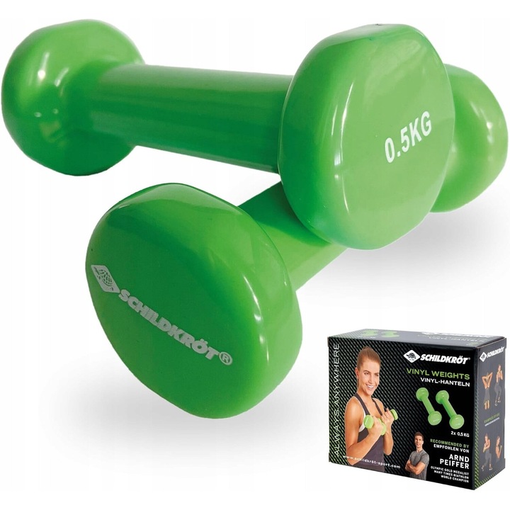 Gantere vinilice Schildkrot Fitness set 2x 0,5 kg, rezistente la transpiratie, usor de curatat