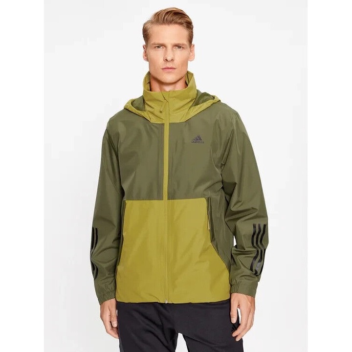 Adidas BSC 3 Stripes RAIN.RDY kabát, rózsaszín, XL-es méretű, vízálló, újrahasznosított poliészterből