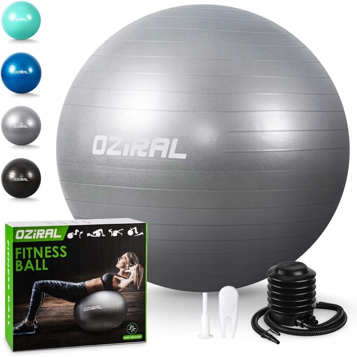 Minge fitness, 55 cm, gri, antiderapant, set cu pompa