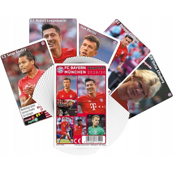 Társasjáték FC Bayern Quartett 2019/20, 32 kártya, papírból, többszínű