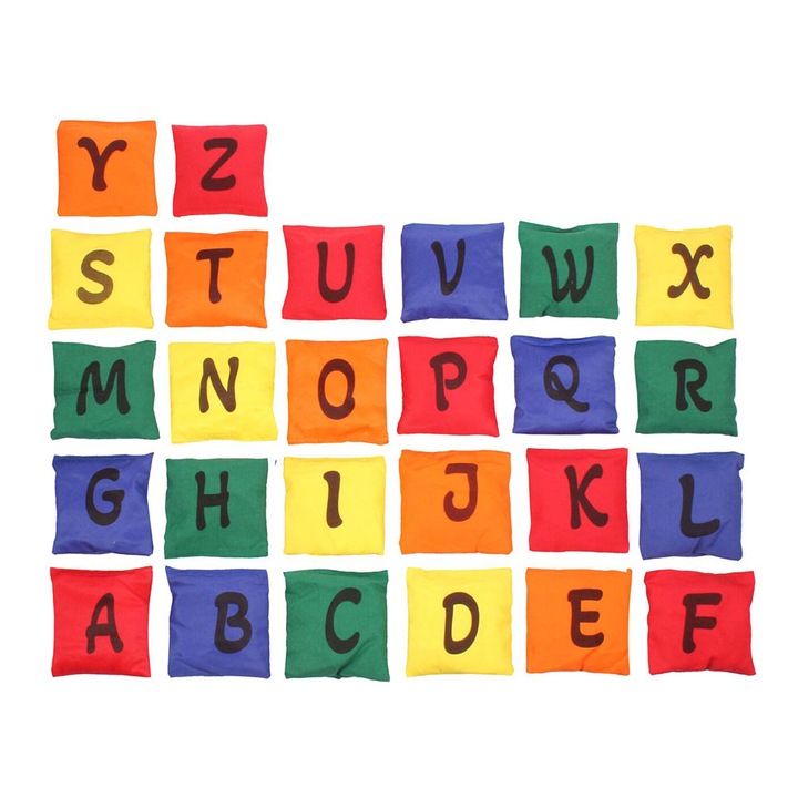 Set 26 saculeti didactici, Merco Bean Alphabet, umplutura cu bile de cauciuc, multicolor