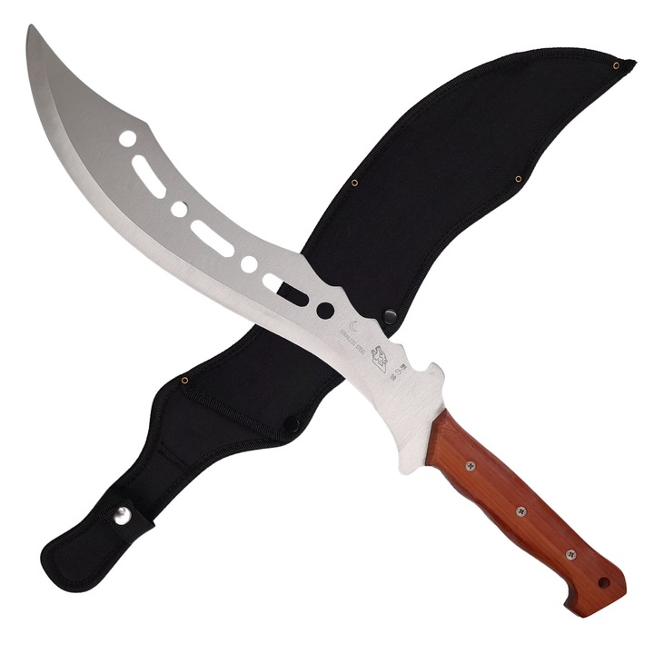 Maceta ALLADIN DIGIMAT®, constructie FULL TANG, lama BOWIE, lama lunga si ascutita, 42 cm, maner cu Macprindere ergonomica, ideala pentru orice tip de activitati in natura/camping/drumetii/vanatoare, otel inoxidabil, teaca inclusa, lungime totala 58 cm, m