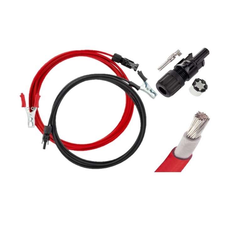 Set cabluri solar, Volt Polska, 2x4 m, 2.5 mm², conectori MC4 – cleme crocodil, pentru panouri fotovoltaice, Multicolor