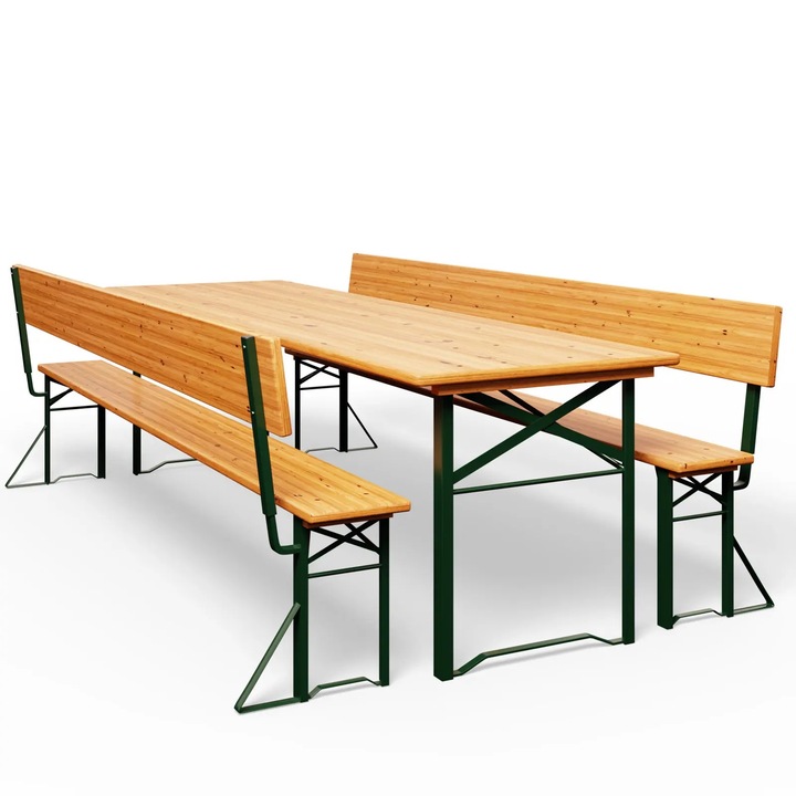 Set mobilier terasa/gradina, Casaria, 3 piese, otel/lemn, dimensiuni 170 x 70 x 75 cm