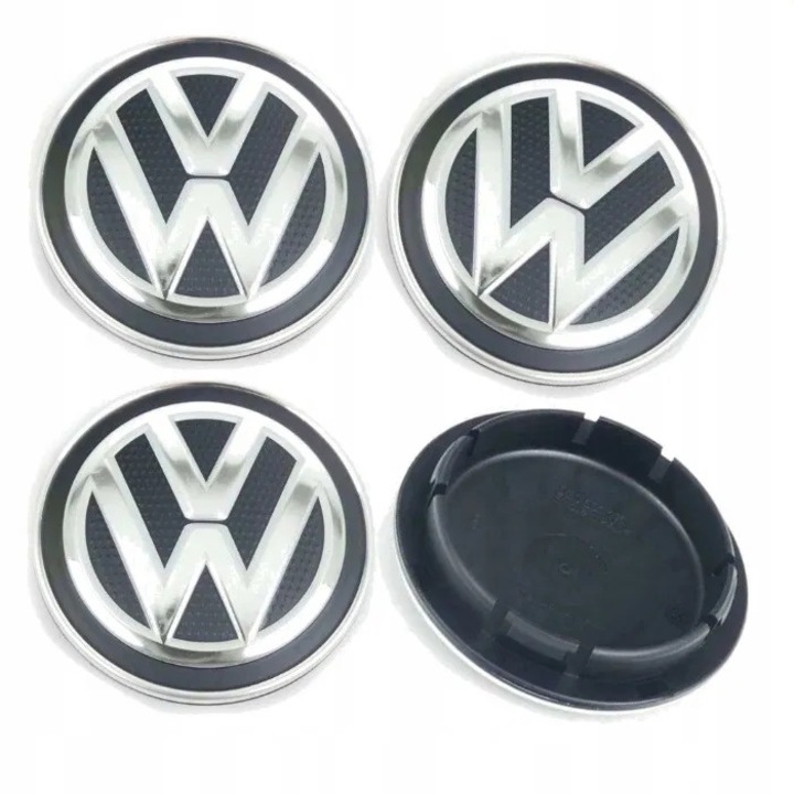 Set 4 capace Volkswagen VW, 65mm, NEGRU+ARGINTIU, pentru jante aliaj