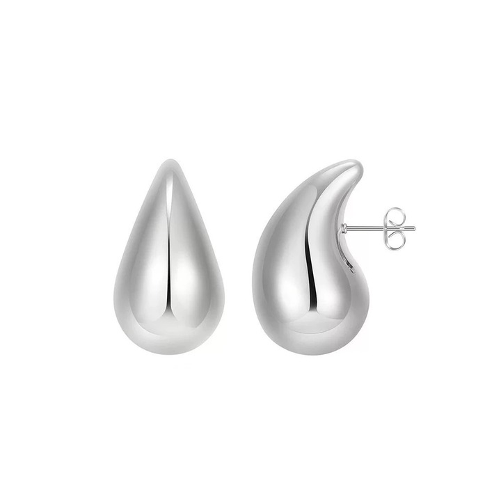 Egyszerű csepp alakú fülbevaló, fehér aranyozott, hossza 18 mm, szélessége 12 mm