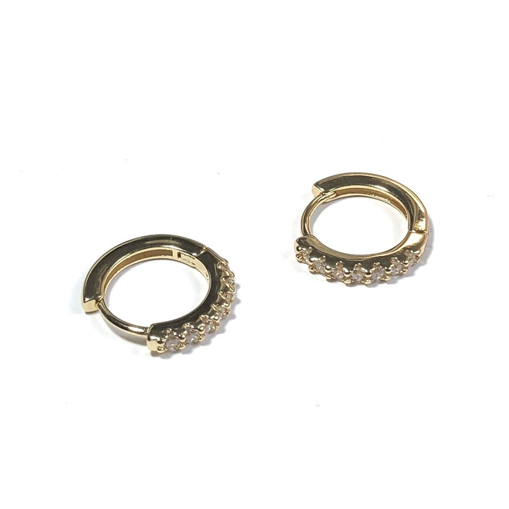 Egyszerű karika fülbevaló cirkon fülbevaló, aranyozott, külső átmérő 14 mm, belső átmérő 10 mm