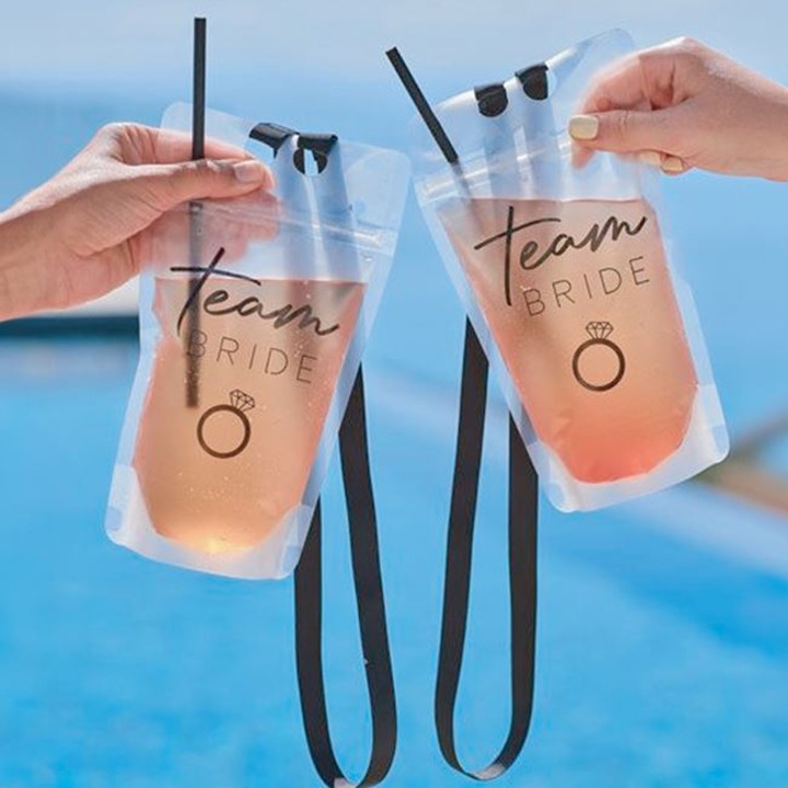 Комплект от 4 прозрачни торбички за напитки с черен шнур, 13x23 см