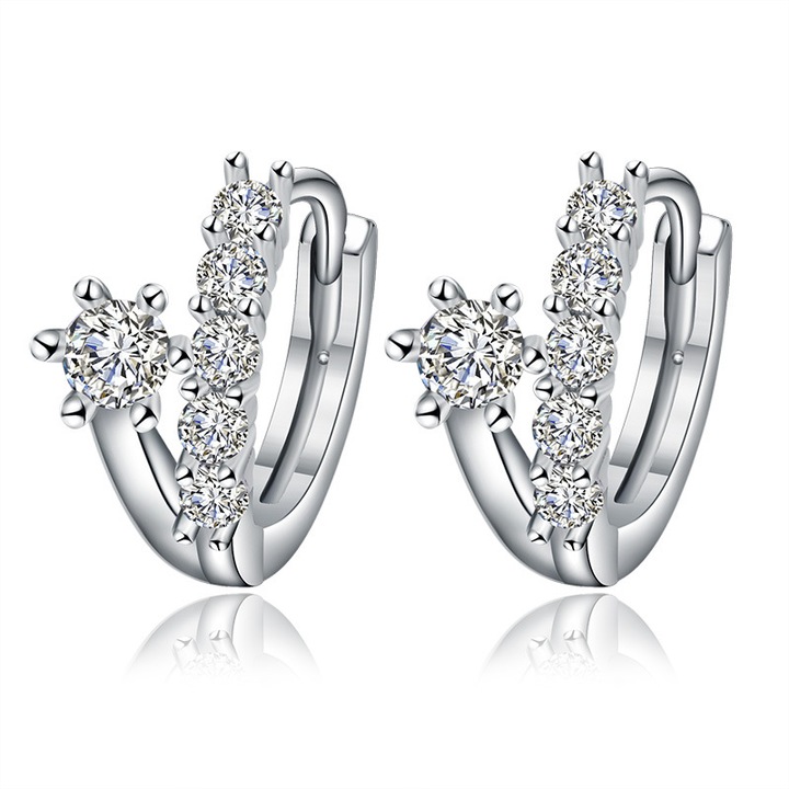 Обеци с цирконий, Покритие от бяло злато, Дължина 13 мм, Ширина 2 мм