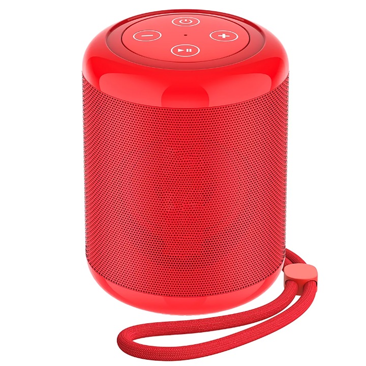 Портативна Bluetooth колонка, SINBINTA, Bluetooth 5.3, Технология за ултра чист звук, 5W, USB зареждане, Капацитет на батерията 1200 mAh, LED светлини, Устойчива на водни пръски и прах, Пластмаса/Метал, 7.3x7.3x9.6см, Червена
