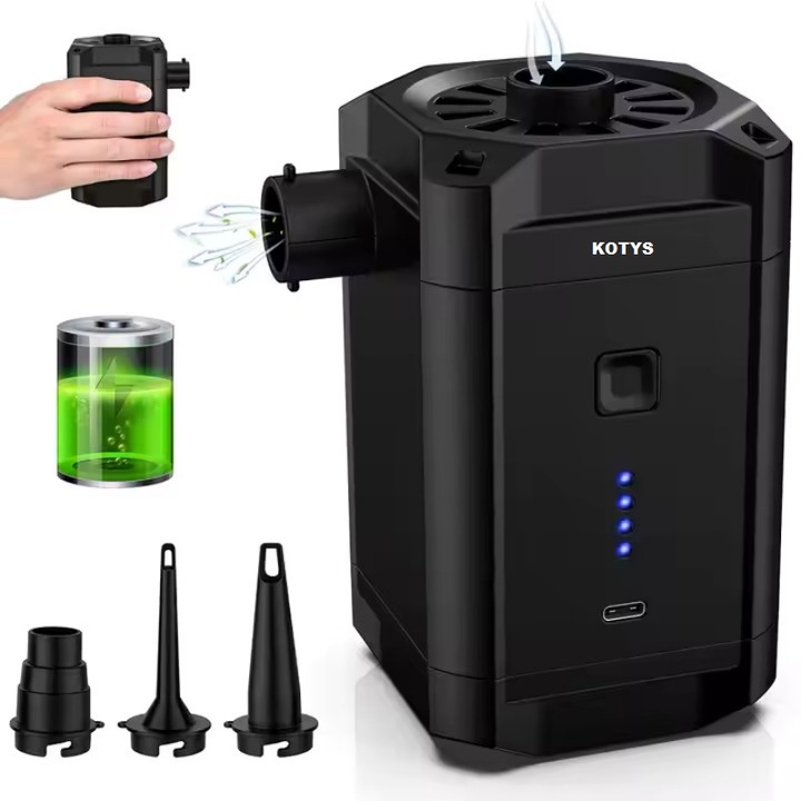 Акумулаторна електрическа помпа, KOTYS®, с батерия, за надуване и изпускане на матраци, надуваеми басейни, Colace, USB-C кабел, 3 въздушни дюзи