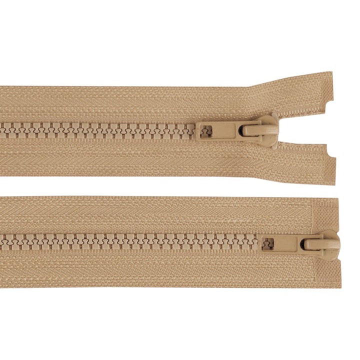 Fermoar dublu plastic detasabil Crisalida, 2 cursoare, lungime 65 cm, Natur
