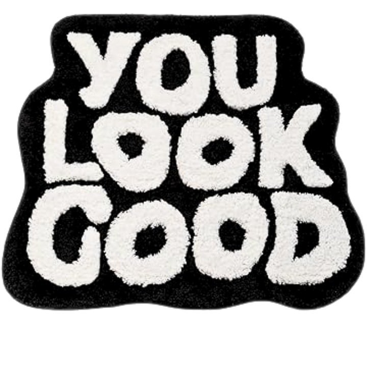 Covor Universal Jaskus® You Look Good, Microfibra Ultra Moale, Absorbant Rapid, Antiderapant TPR, Decor Amuzant, Perfect pentru Baie, Bucatarie sau Dormitor, 40x60cm, Alb-Negru