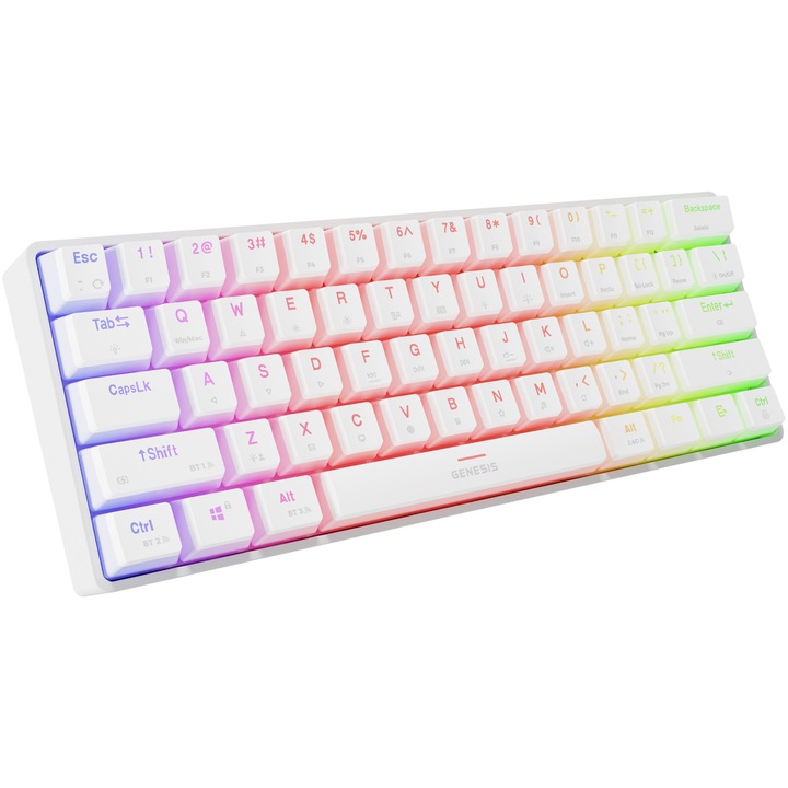 Безжична игрална механична клавиатура Genesis THOR 660 G2, превключвател GATERON RED, FULL Anti-Ghosting, RGB LED осветени клавиши, Bluetooth, 2,4 GHz, USB, бял