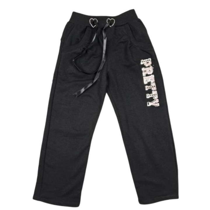 Lányka melegítőnadrág, pamut, húzózsinórral, Fekete