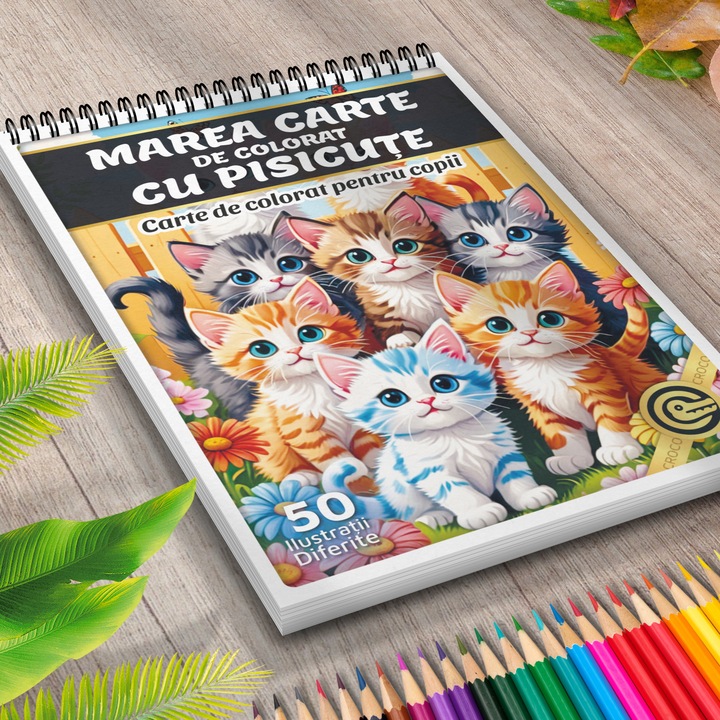 Carte de colorat pentru copii, Marea Carte de Colorat cu Pisicute, 50 Ilustratii Unice, 2025, 106 pagini