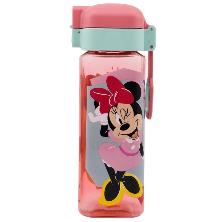 Sticla apa copii forma patrata cu siguranta, Minnie Mouse Disney, 550 ml Roz