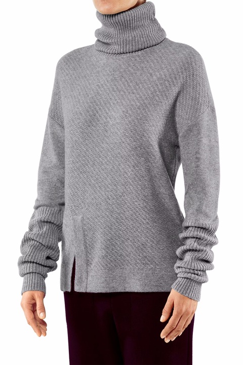 Falke, Pulover din lana virgina si amestec de casmir cu guler inalt, Gri melange, XS