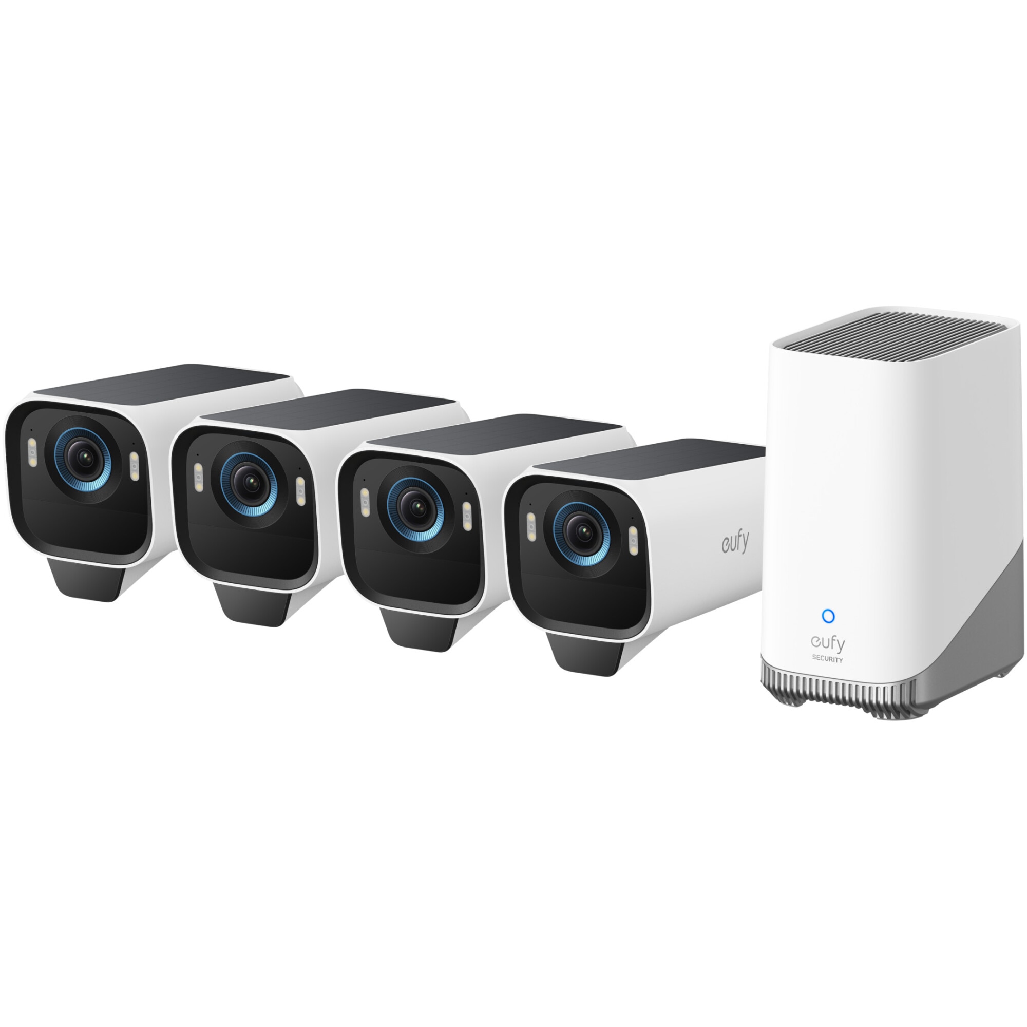 Sistem de supraveghere wireless eufyCam S3 Pro HomeBase 3 cu 4 camere eufy S3 Pro, 8MP, 4K UHD 3840x2160, Max Color Night Vision, Panou Solar Integrat, AI Face Recognition, Smart D