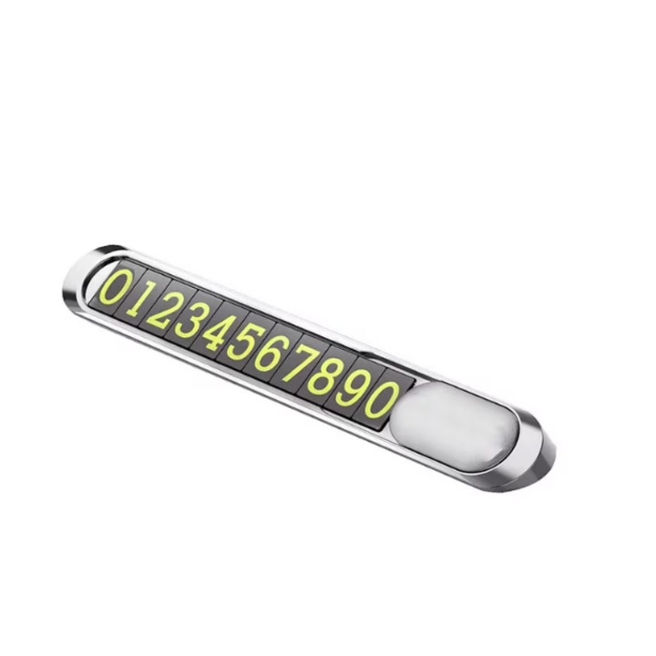 Suport afisaj numar de telefon pentru bord auto VICTINY®, gri, metalic, cifre fluorescente, parcare, oprire temporara b006
