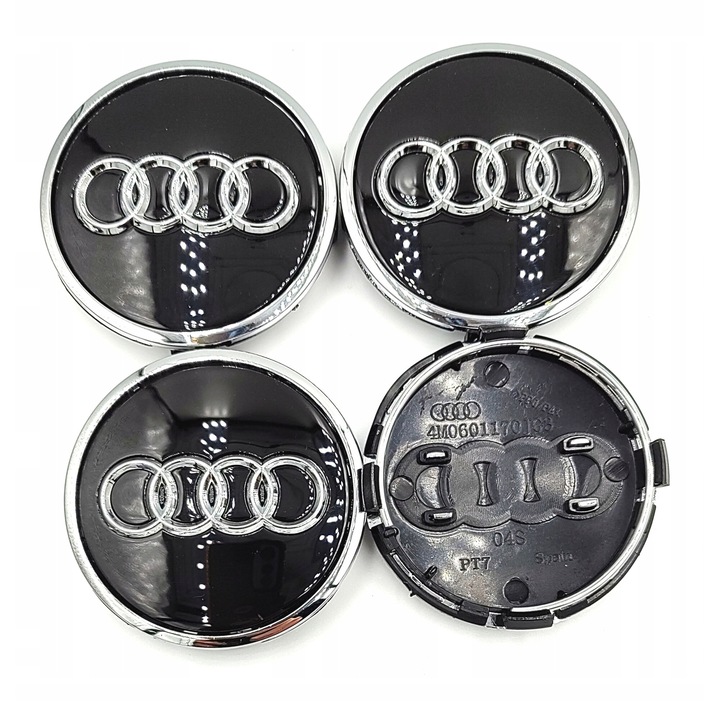 Audi kerékburkolatok, 61mm, 4 db-os szett, ABS és alumínium, könnyen rögzíthető