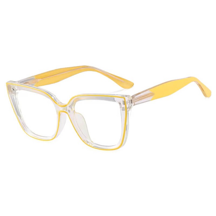 Rama ochelari de vedere dama, Stylion, galben, cu etui si servetel, policarbonat