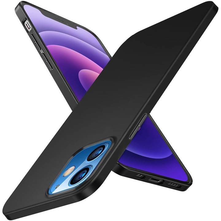 Husa de protectie Chalpr pentru iPhone 12 / 12 Pro, Silicon, ultra subtire, din silicon TPU moale, rezistenta la socuri, anti-alunecare, protectie pentru camera, Black