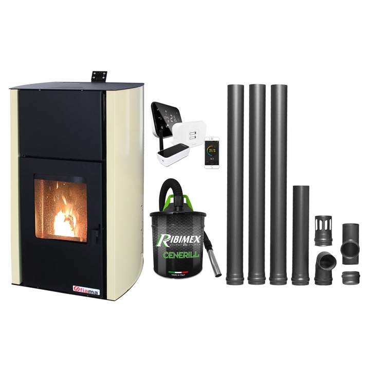 Set control de la distanta, Termosemineu pe peleti Fiama Confort 25 kw, echipat pentru incalzire, Pompa, Vas expansiune, Automatizare, Termostat Salus IT 500, Aspirator si Kit evacuare 3.5 ml