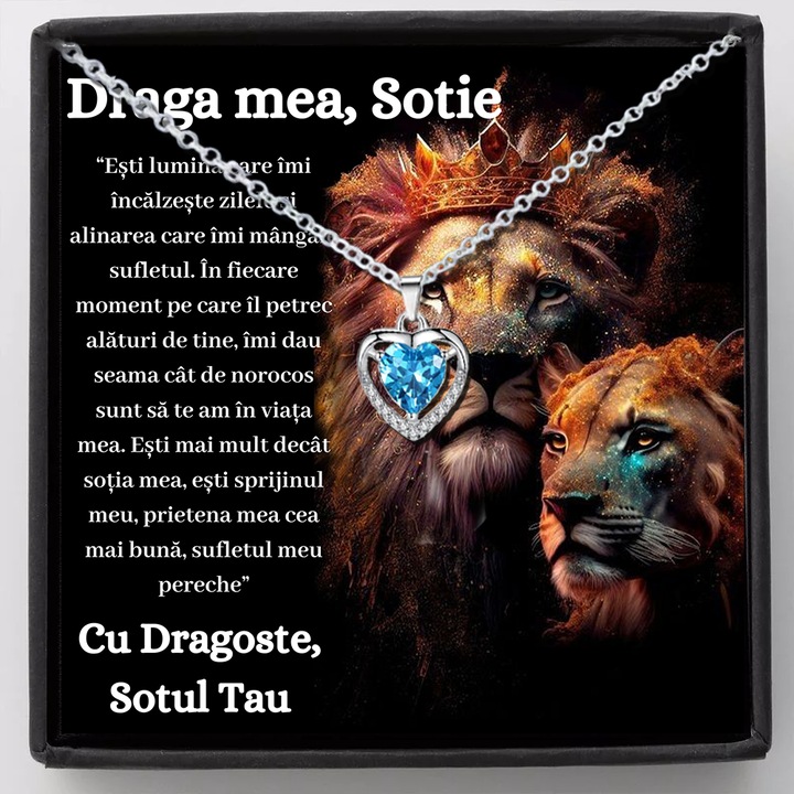 Set Cadou pentru Sotie de la Sot Colier Argint 925 placat cu aur alb rodiat inimioara, cutiuta personalizata cu felicitare de iubire cadou special pentru Cadou Craciun, Cadou ziua indragostitilor, cadou 8 martie, cadou paste, cadou martisor etc