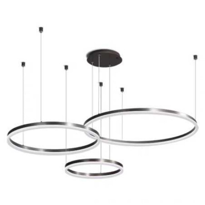 Lustra LED, telecomanda inclusa, neagra, rotunda, 144W, trei tipuri de lumina, calda, neutra si rece, intensitate reglabila, dimensiuni (L, l, h) 60x60x100cm, clasa protectie IP21, montaj tavan