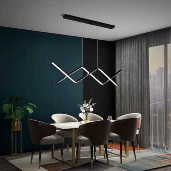 Lustra LED, telecomanda inclusa, neagra, liniara, 92W, trei tipuri de lumina, calda, neutra si rece, intensitate reglabila, dimensiuni (L, l, h) 100x8x100cm, clasa protectie IP21, montaj tavan