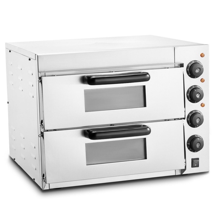 Cuptor electric profesional pentru Pizza cu diametru de 410mm, Inox, 1500 W, 2 x Etaje, Temperatura reglabila 50-350 ° C, Timp reglabil