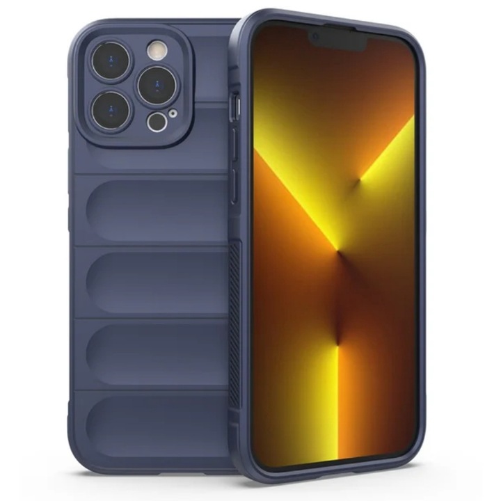 Husa Wave pentru iPhone 16 Pro, Microfibra, Grip Anti-Shock, TPU, Albastru Marin