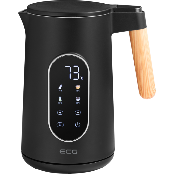 Fierbator electric ECG RK 1799 Smart Black, 1.7 litri, 2200 W, pereti dubli, panou tactil, functii presetate, negru
